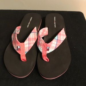 plaid flip flops